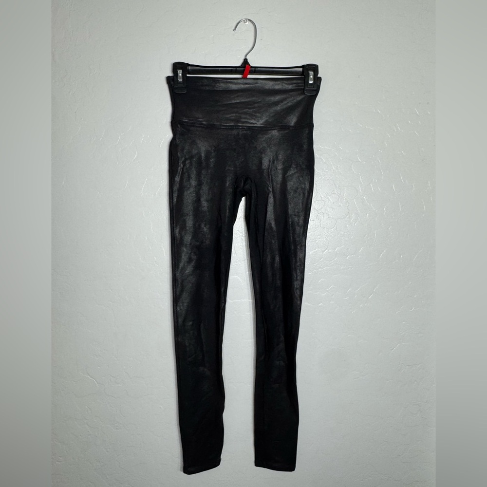 Spanx‎ Faux Leather Leggings Black Shiny Coated High Waist Pants Size Small